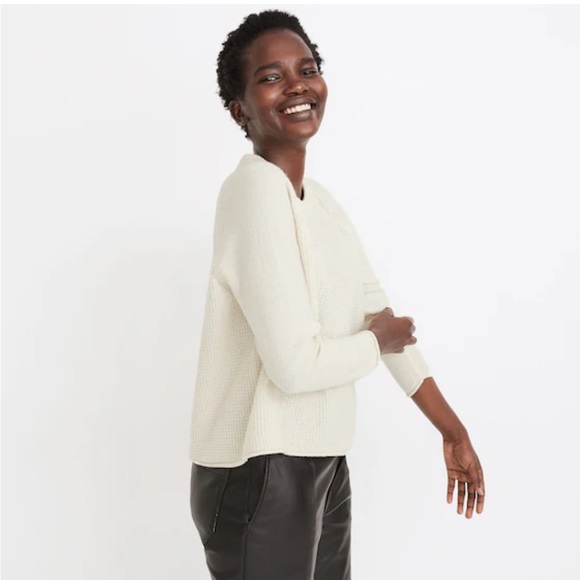 Madewell Merino Wool Cotton Waffle Sweater Cream Size L - Picture 10 of 10